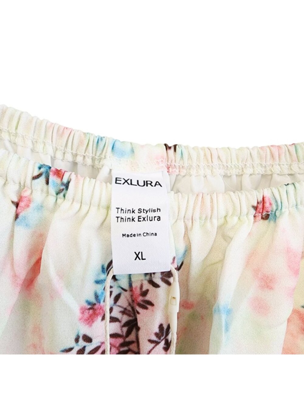 Floral Off-Shoulder Short Romper Exlura Elastic Waist White Womens Size XL - Picture 2 of 7